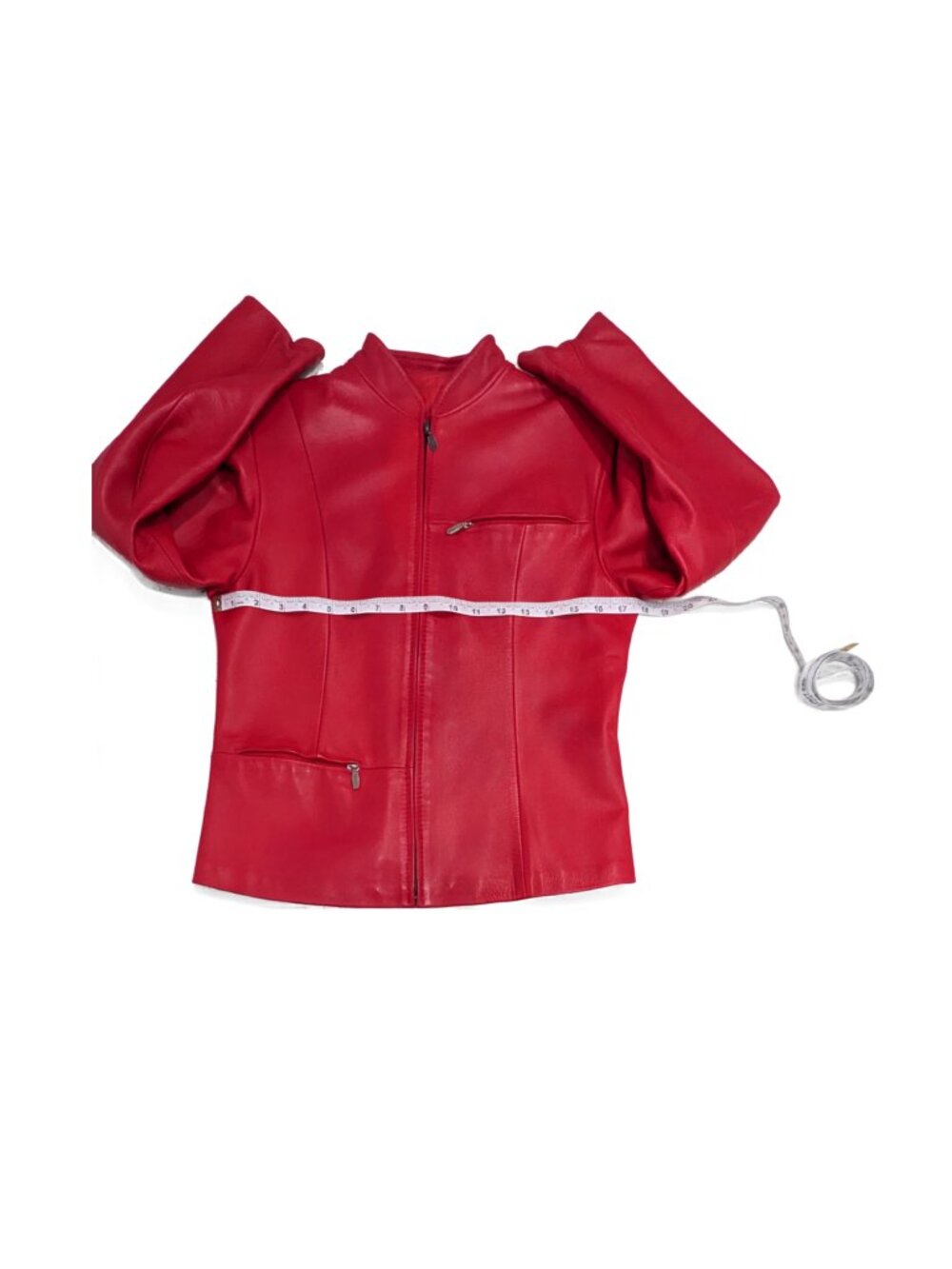 Creaciones EMY Red Sheepskin Leather Jacket Women M Fitted Zip Handmade Mexico - Picture 5 of 8